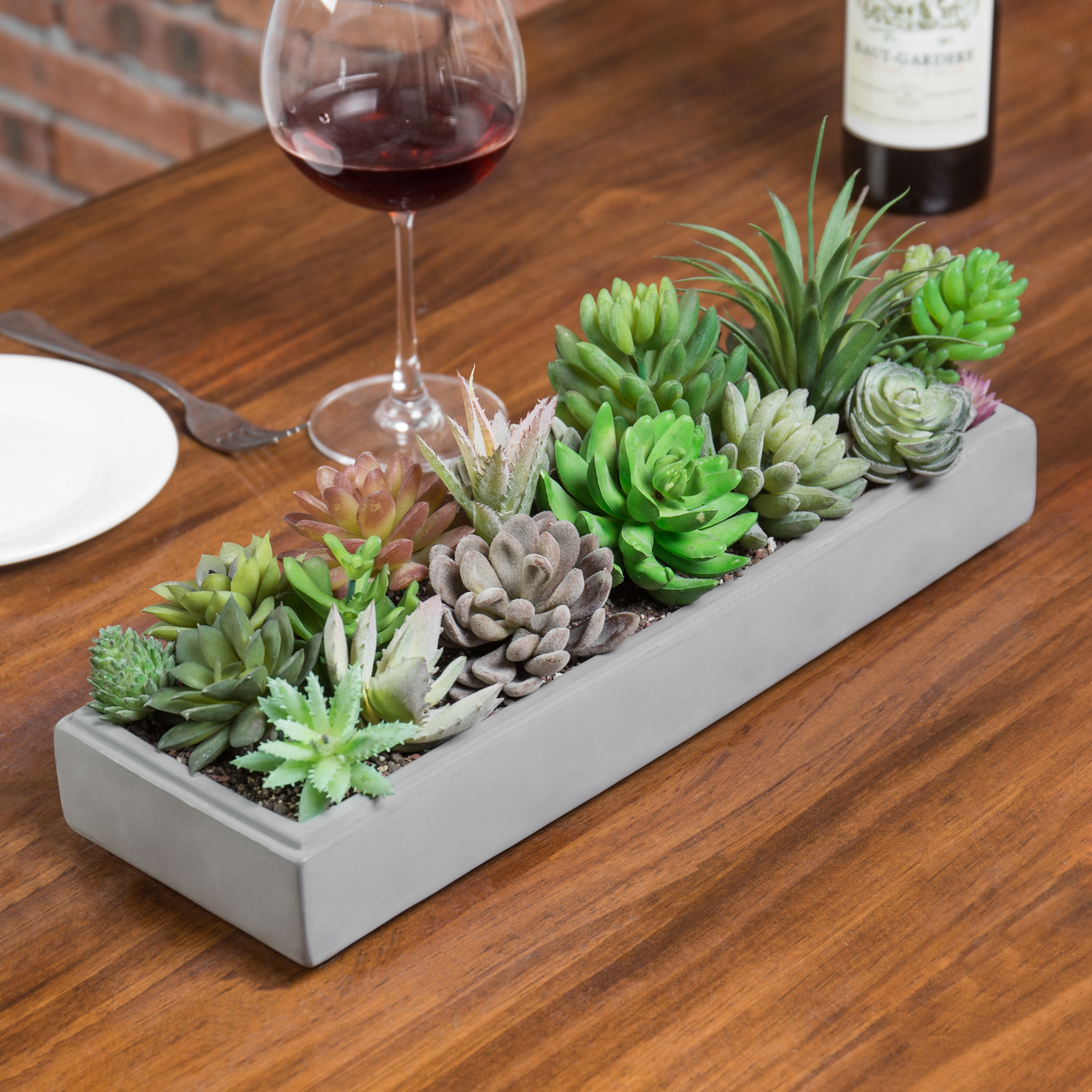 MyGift 16 inch Modern Rectangular Grey Succulent Cement